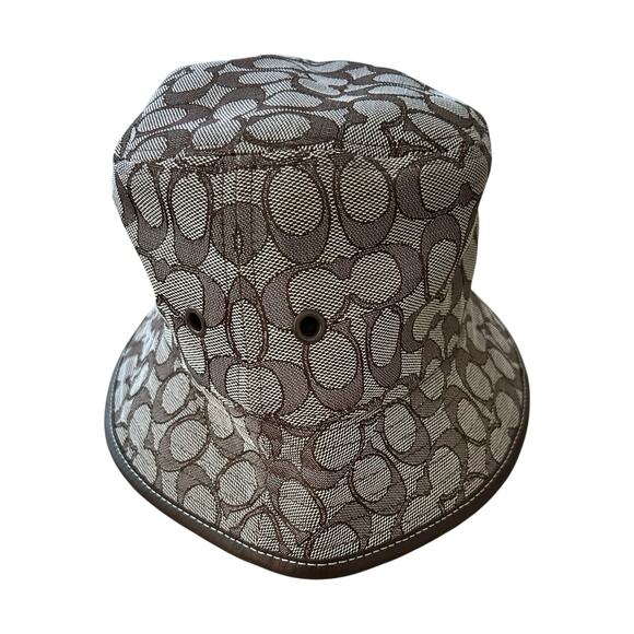 Coach Signature Jacquard Bucket Hat Designer Logo Sandstone Dark Oak C5815 - Picture 1 of 7